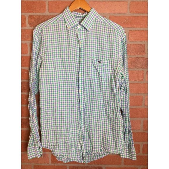 Vineyard Vines mens Linen Tucker Shirt Button front Classic Fit M Plaid - Picture 1 of 4